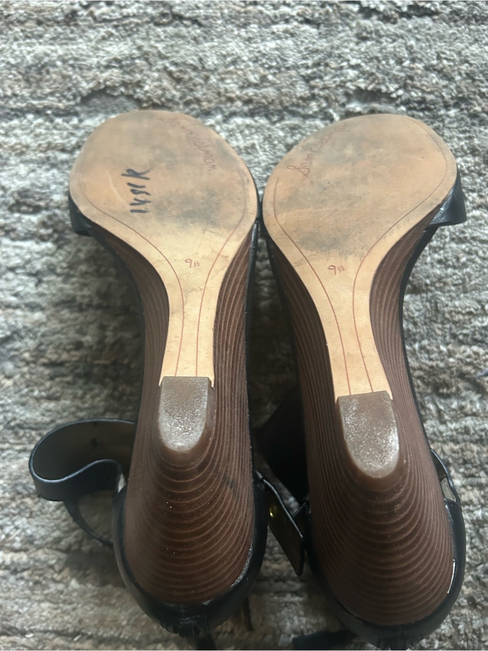 Sam Edelman Black Open-Toe Ankle-Strap Heels with Gold Buckles - Picture 6 of 6